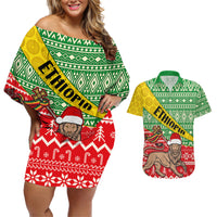 Ethiopia Christmas Couples Matching Off Shoulder Short Dress and Hawaiian Shirt Melkam Gena African Pattern - Wonder Print Shop