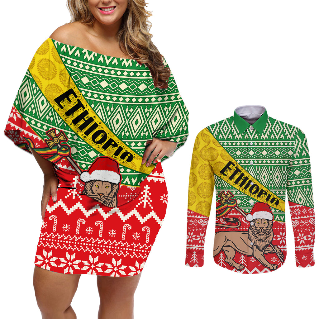 ethiopia-christmas-couples-matching-off-shoulder-short-dress-and-long-sleeve-button-shirt-melkam-gena-african-pattern