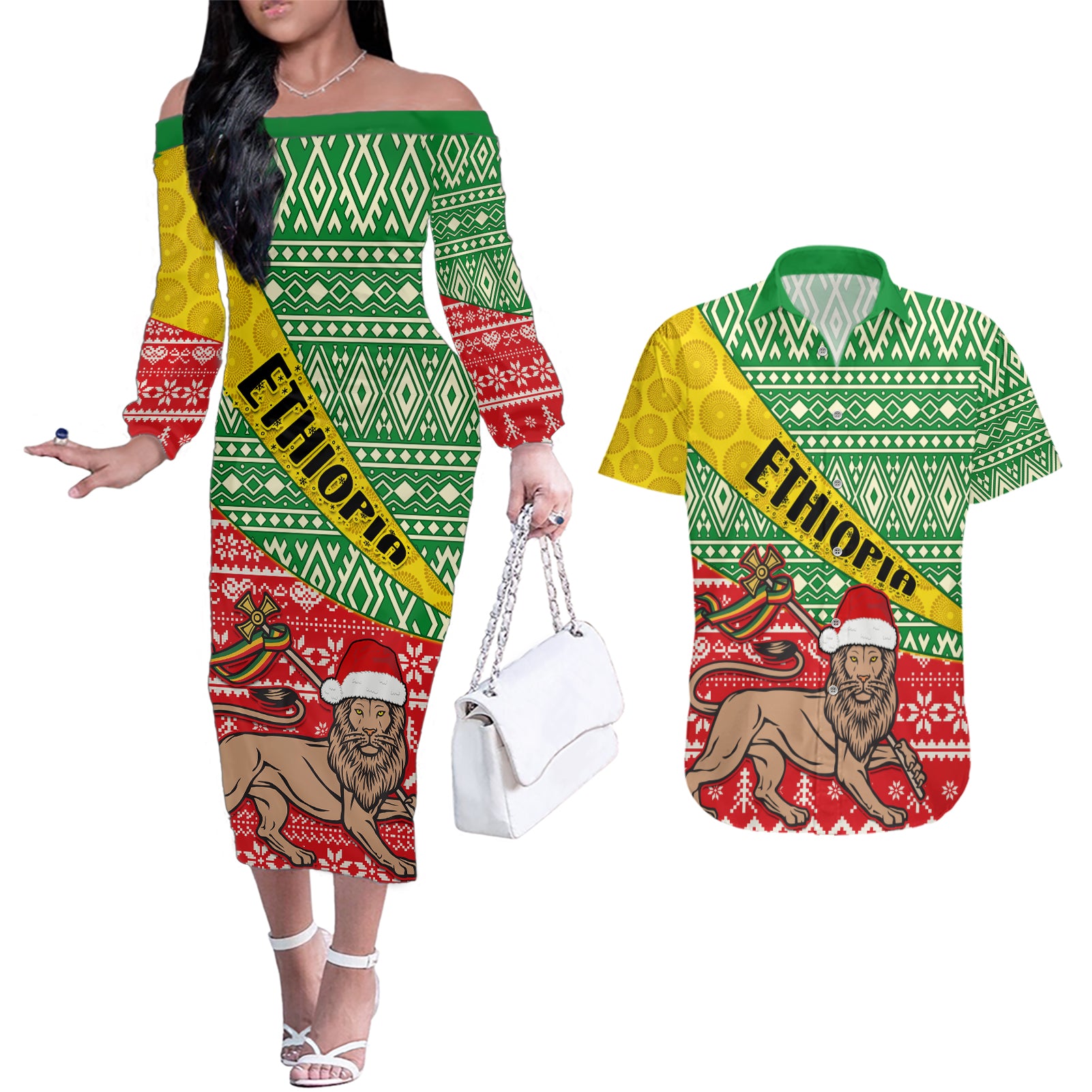 ethiopia-christmas-couples-matching-off-the-shoulder-long-sleeve-dress-and-hawaiian-shirt-melkam-gena-african-pattern