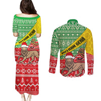 Ethiopia Christmas Couples Matching Puletasi Dress and Long Sleeve Button Shirt Melkam Gena African Pattern - Wonder Print Shop