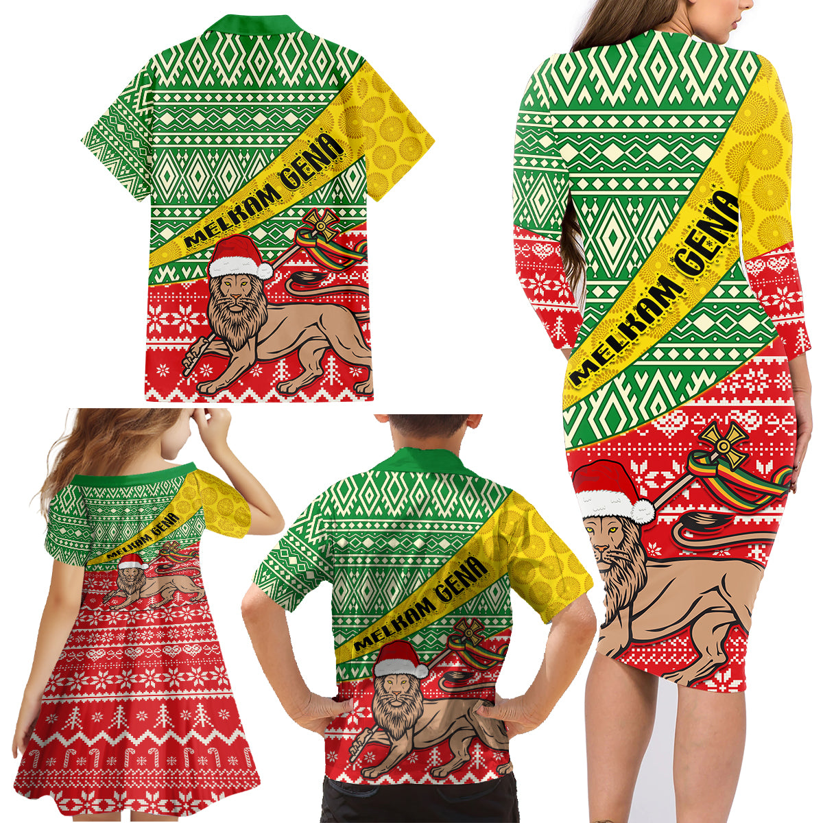 Ethiopia Christmas Family Matching Long Sleeve Bodycon Dress and Hawaiian Shirt Melkam Gena African Pattern - Wonder Print Shop
