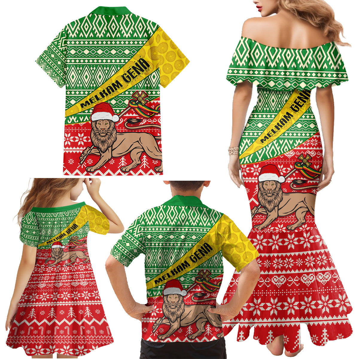 Ethiopia Christmas Family Matching Mermaid Dress and Hawaiian Shirt Melkam Gena African Pattern - Wonder Print Shop
