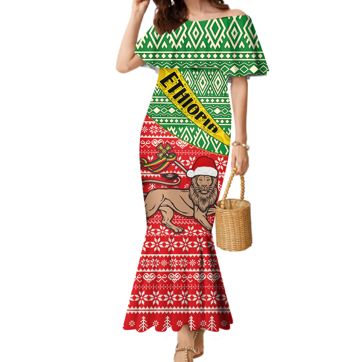 Ethiopia Christmas Family Matching Mermaid Dress and Hawaiian Shirt Melkam Gena African Pattern - Wonder Print Shop