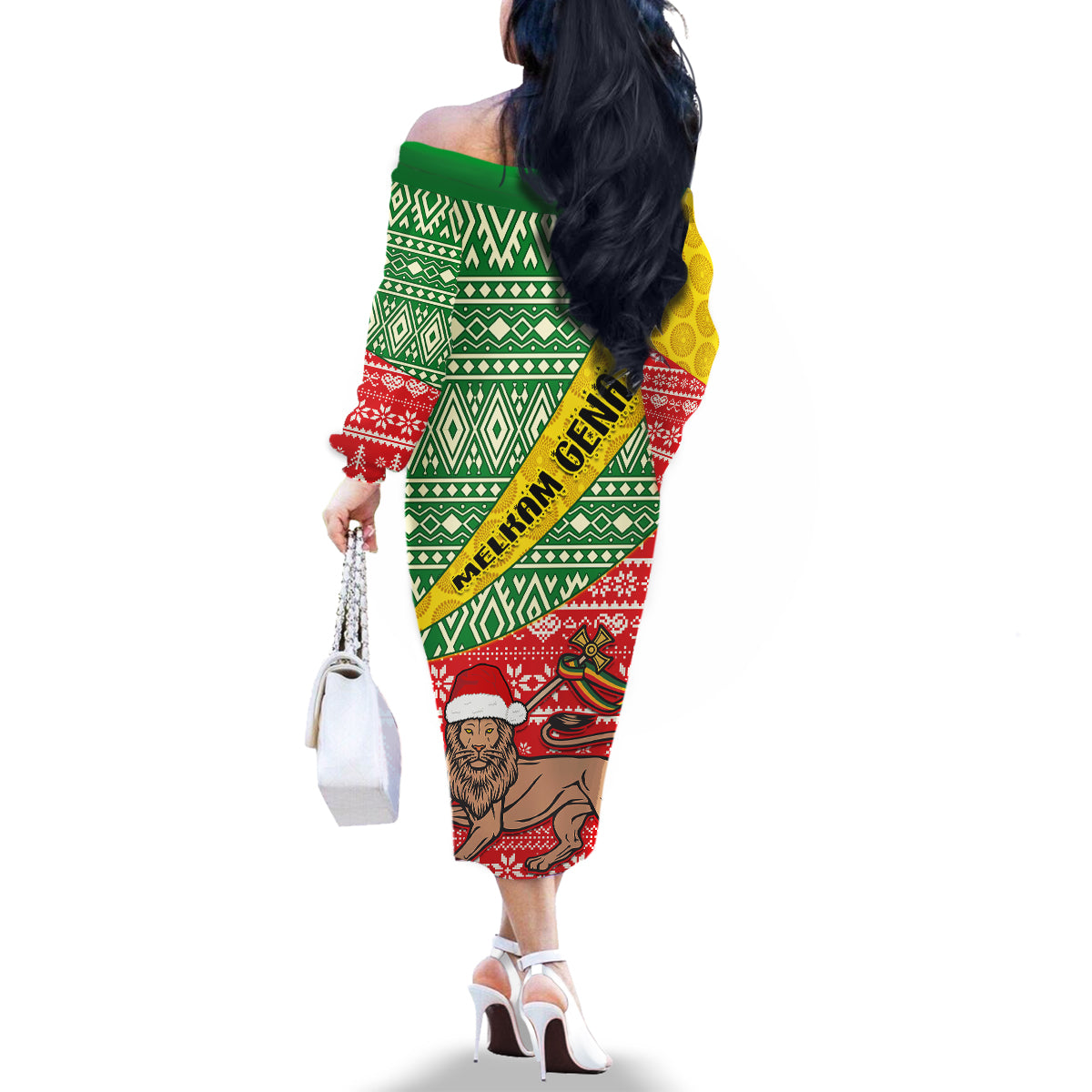 Ethiopia Christmas Family Matching Off Shoulder Long Sleeve Dress and Hawaiian Shirt Melkam Gena African Pattern - Wonder Print Shop