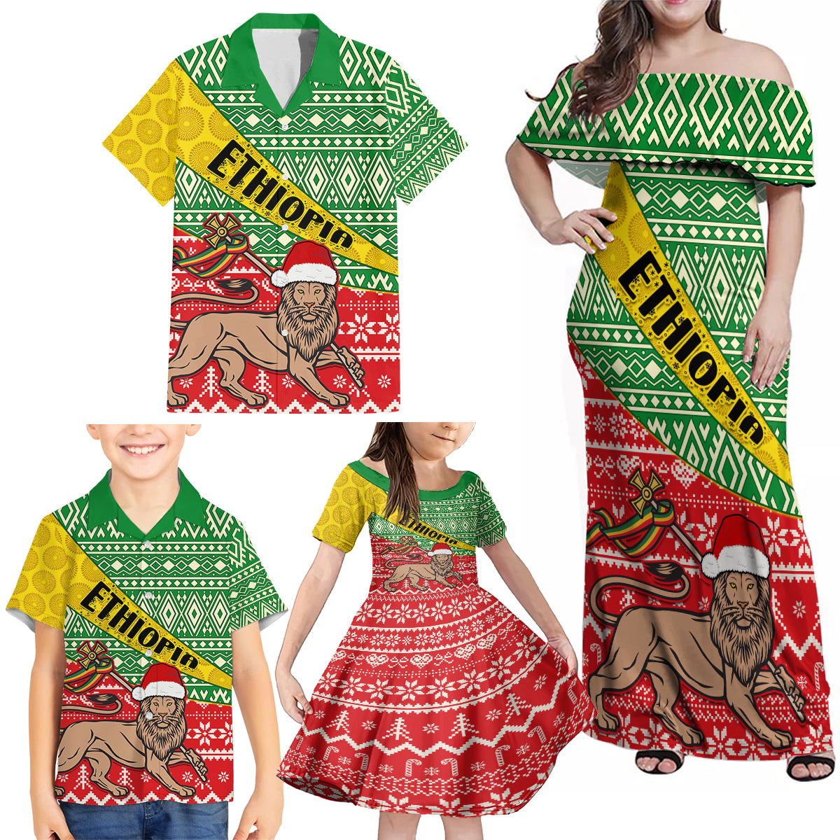Ethiopia Christmas Family Matching Off Shoulder Maxi Dress and Hawaiian Shirt Melkam Gena African Pattern - Wonder Print Shop