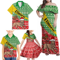 Ethiopia Christmas Family Matching Off Shoulder Maxi Dress and Hawaiian Shirt Melkam Gena African Pattern - Wonder Print Shop