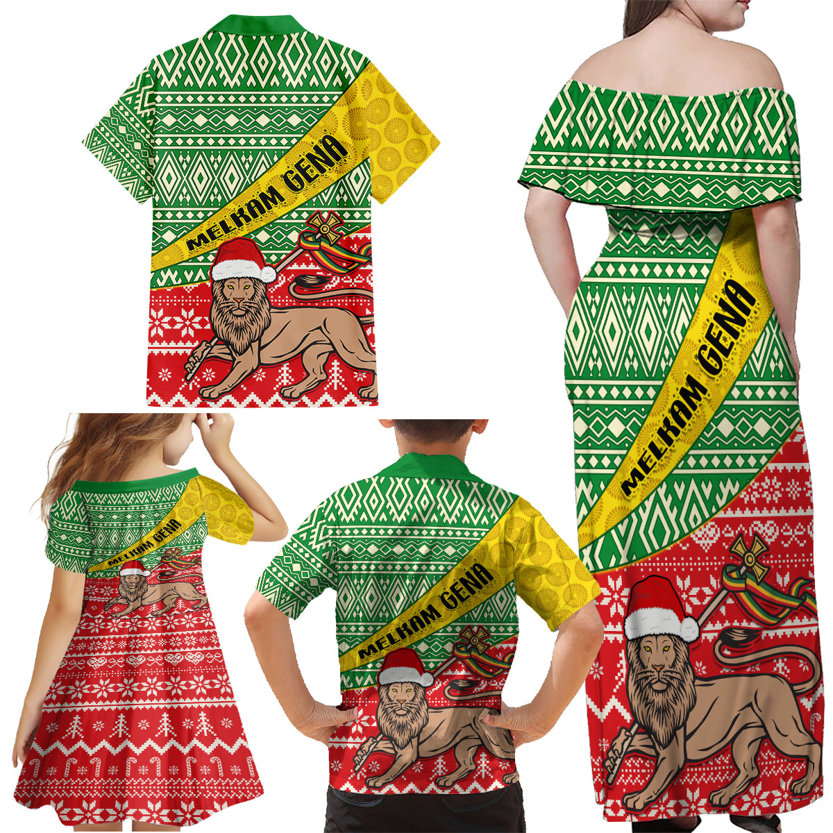 Ethiopia Christmas Family Matching Off Shoulder Maxi Dress and Hawaiian Shirt Melkam Gena African Pattern - Wonder Print Shop