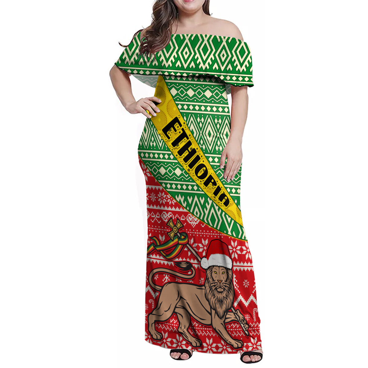Ethiopia Christmas Family Matching Off Shoulder Maxi Dress and Hawaiian Shirt Melkam Gena African Pattern - Wonder Print Shop