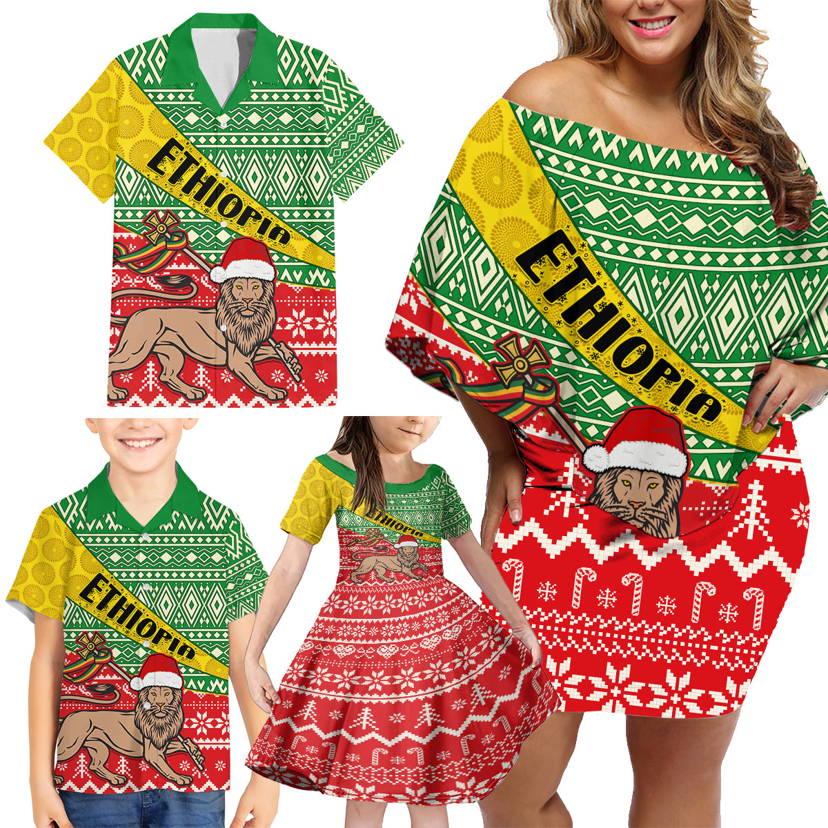 ethiopia-christmas-family-matching-off-shoulder-short-dress-and-hawaiian-shirt-melkam-gena-african-pattern