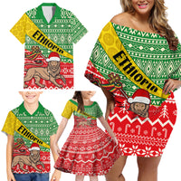 Ethiopia Christmas Family Matching Off Shoulder Short Dress and Hawaiian Shirt Melkam Gena African Pattern - Wonder Print Shop