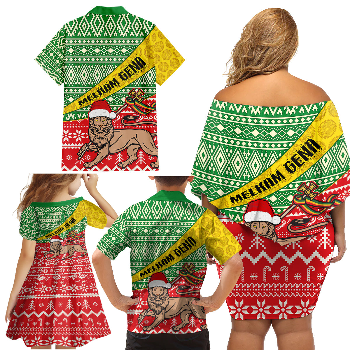 Ethiopia Christmas Family Matching Off Shoulder Short Dress and Hawaiian Shirt Melkam Gena African Pattern - Wonder Print Shop