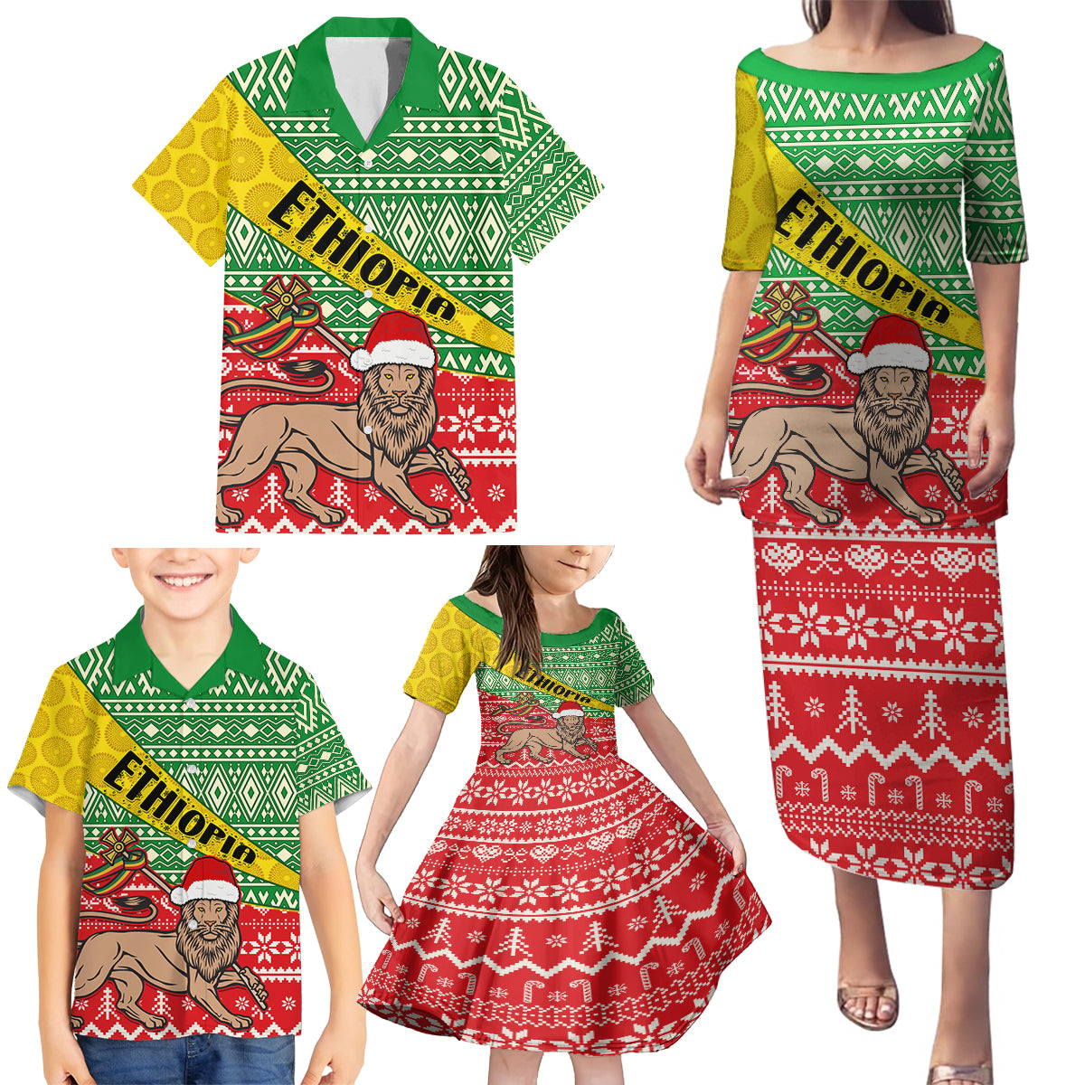 Ethiopia Christmas Family Matching Puletasi Dress and Hawaiian Shirt Melkam Gena African Pattern - Wonder Print Shop