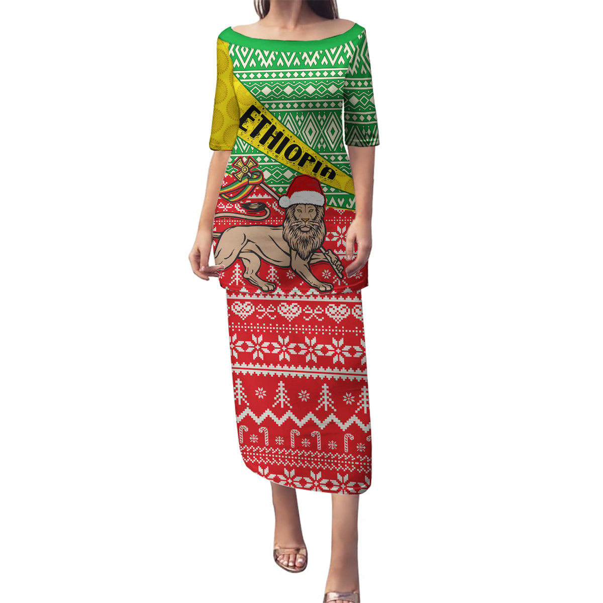 Ethiopia Christmas Family Matching Puletasi Dress and Hawaiian Shirt Melkam Gena African Pattern - Wonder Print Shop