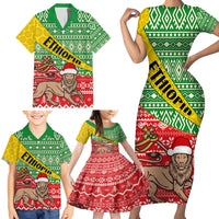 Ethiopia Christmas Family Matching Short Sleeve Bodycon Dress and Hawaiian Shirt Melkam Gena African Pattern - Wonder Print Shop