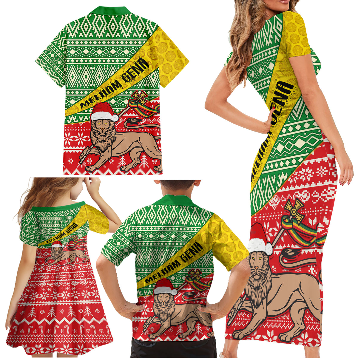 Ethiopia Christmas Family Matching Short Sleeve Bodycon Dress and Hawaiian Shirt Melkam Gena African Pattern - Wonder Print Shop