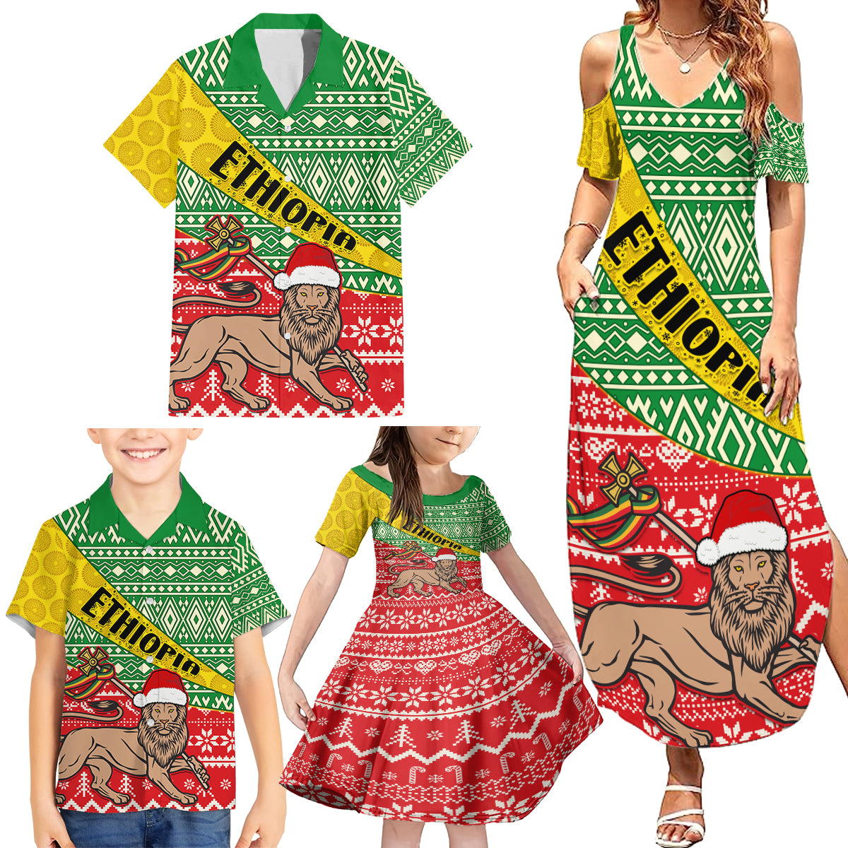 Ethiopia Christmas Family Matching Summer Maxi Dress and Hawaiian Shirt Melkam Gena African Pattern - Wonder Print Shop