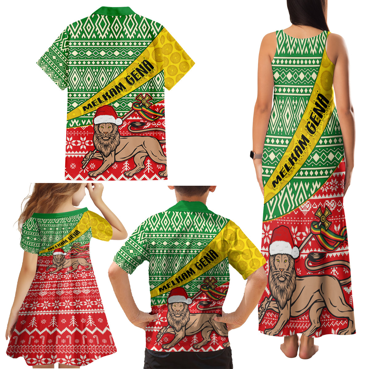 Ethiopia Christmas Family Matching Tank Maxi Dress and Hawaiian Shirt Melkam Gena African Pattern - Wonder Print Shop