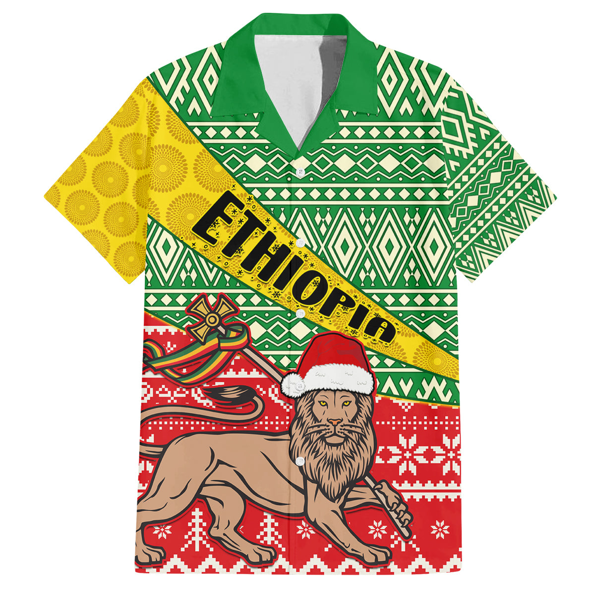 Ethiopia Christmas Family Matching Tank Maxi Dress and Hawaiian Shirt Melkam Gena African Pattern - Wonder Print Shop