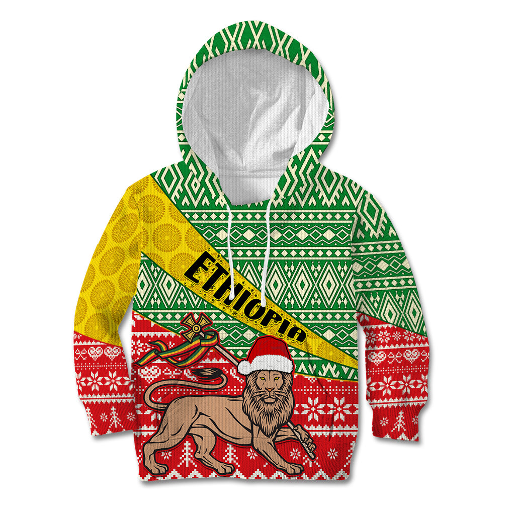 Ethiopia Christmas Kid Hoodie Melkam Gena African Pattern - Wonder Print Shop