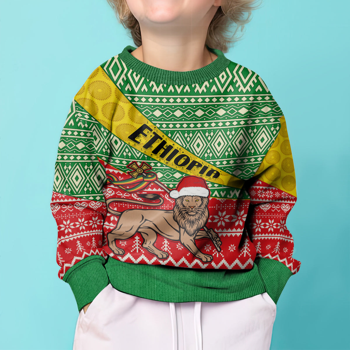 Ethiopia Christmas Kid Ugly Christmas Sweater Melkam Gena African Pattern - Wonder Print Shop