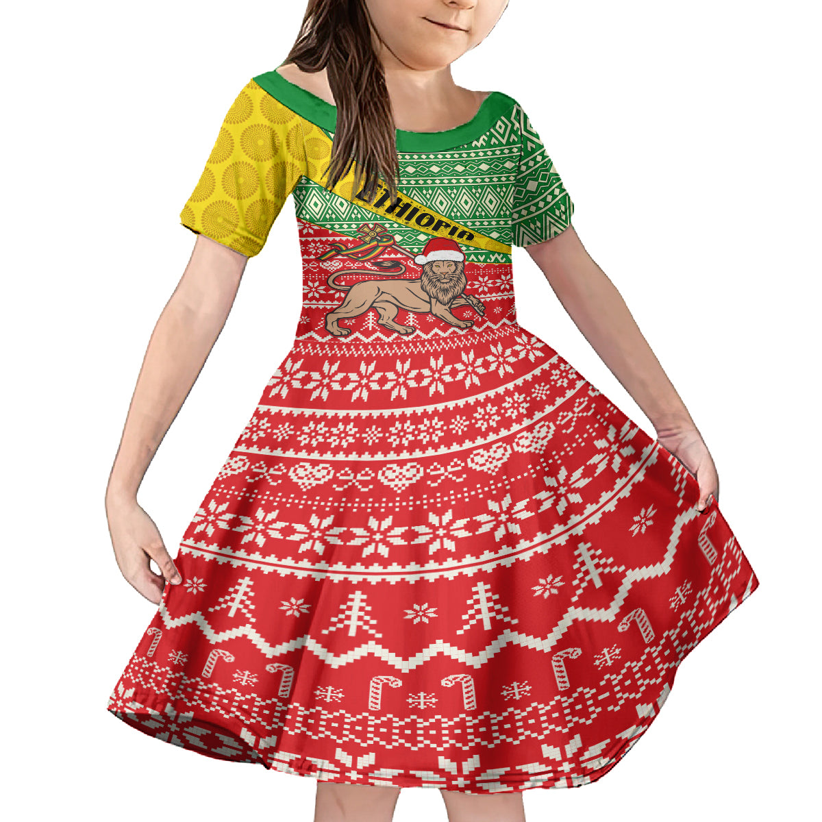 Ethiopia Christmas Kid Short Sleeve Dress Melkam Gena African Pattern - Wonder Print Shop