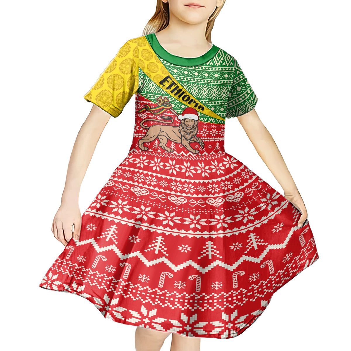 Ethiopia Christmas Kid Short Sleeve Dress Melkam Gena African Pattern - Wonder Print Shop