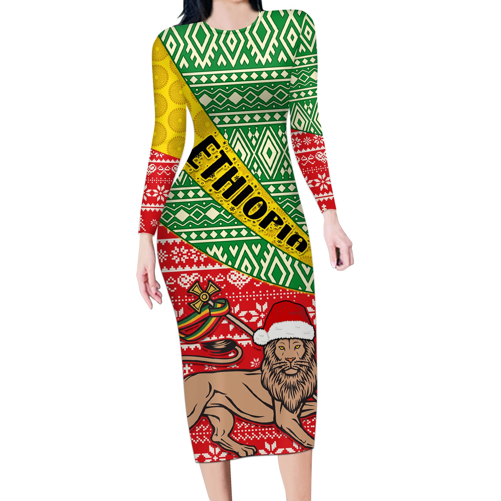 ethiopia-christmas-long-sleeve-bodycon-dress-melkam-gena-african-pattern