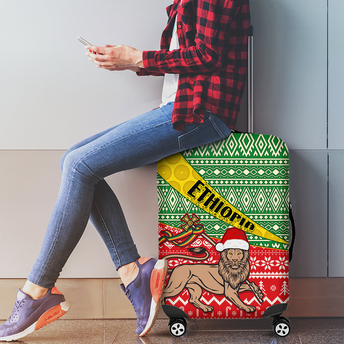 Ethiopia Christmas Luggage Cover Melkam Gena African Pattern - Wonder Print Shop