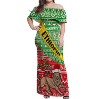 Ethiopia Christmas Off Shoulder Maxi Dress Melkam Gena African Pattern - Wonder Print Shop