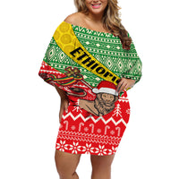 Ethiopia Christmas Off Shoulder Short Dress Melkam Gena African Pattern - Wonder Print Shop