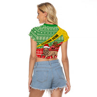 Ethiopia Christmas Raglan Cropped T Shirt Melkam Gena African Pattern - Wonder Print Shop