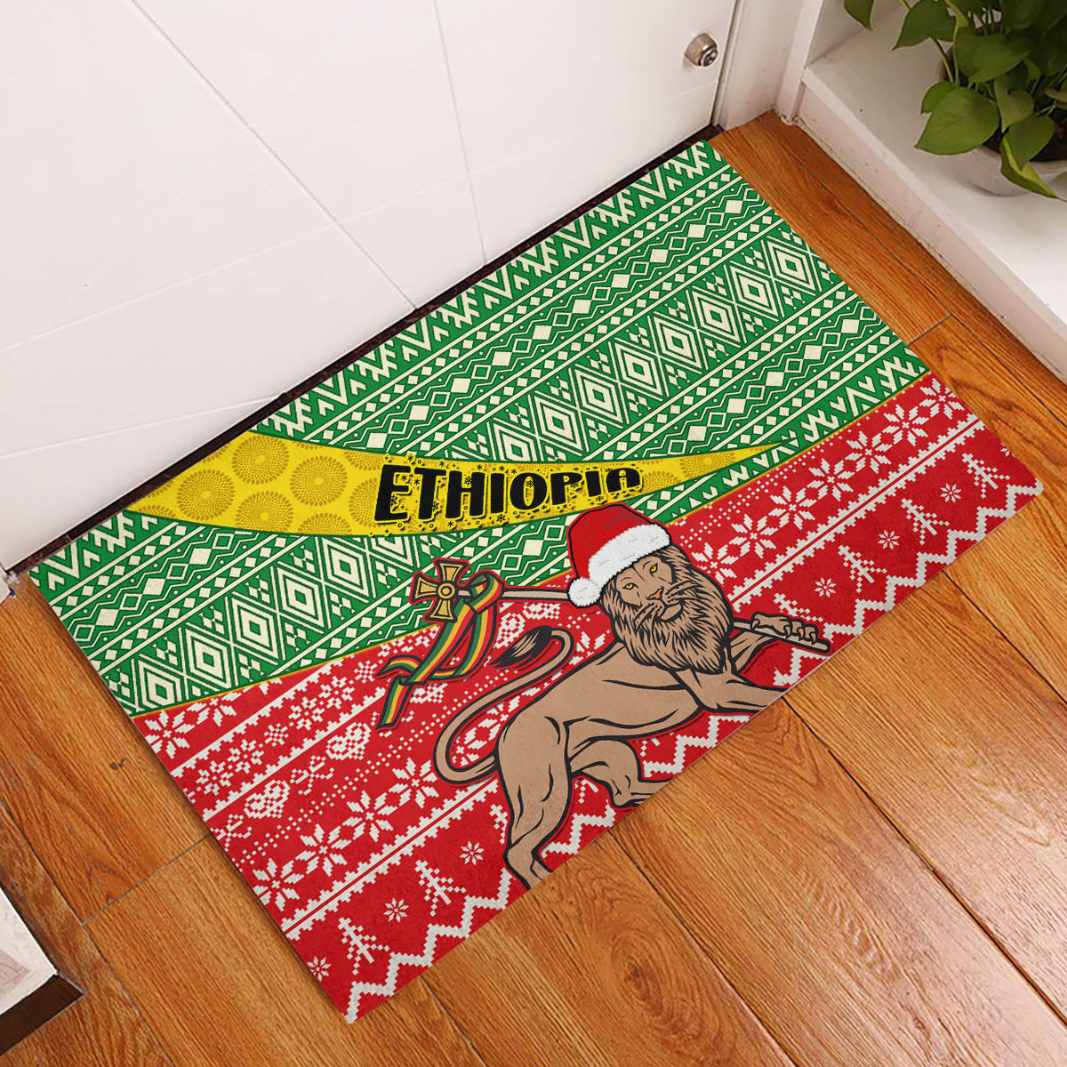 Ethiopia Christmas Rubber Doormat Melkam Gena African Pattern - Wonder Print Shop