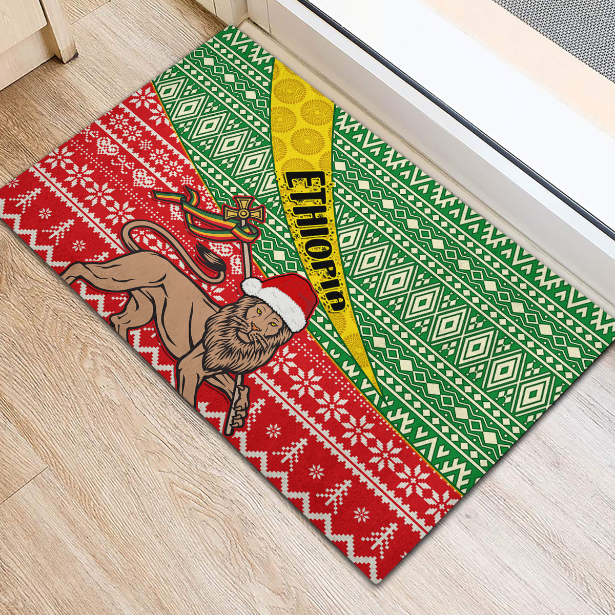 Ethiopia Christmas Rubber Doormat Melkam Gena African Pattern - Wonder Print Shop
