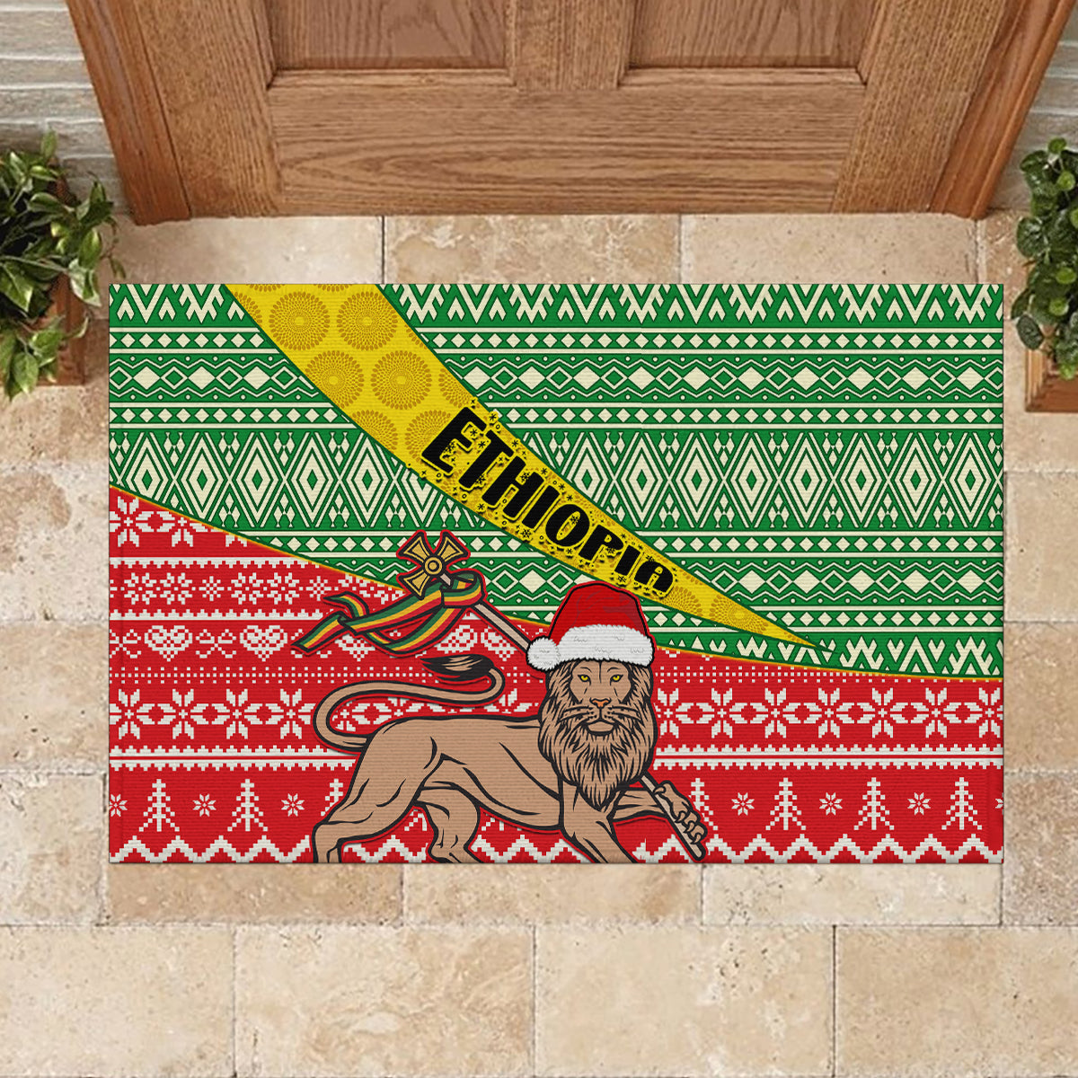 Ethiopia Christmas Rubber Doormat Melkam Gena African Pattern - Wonder Print Shop