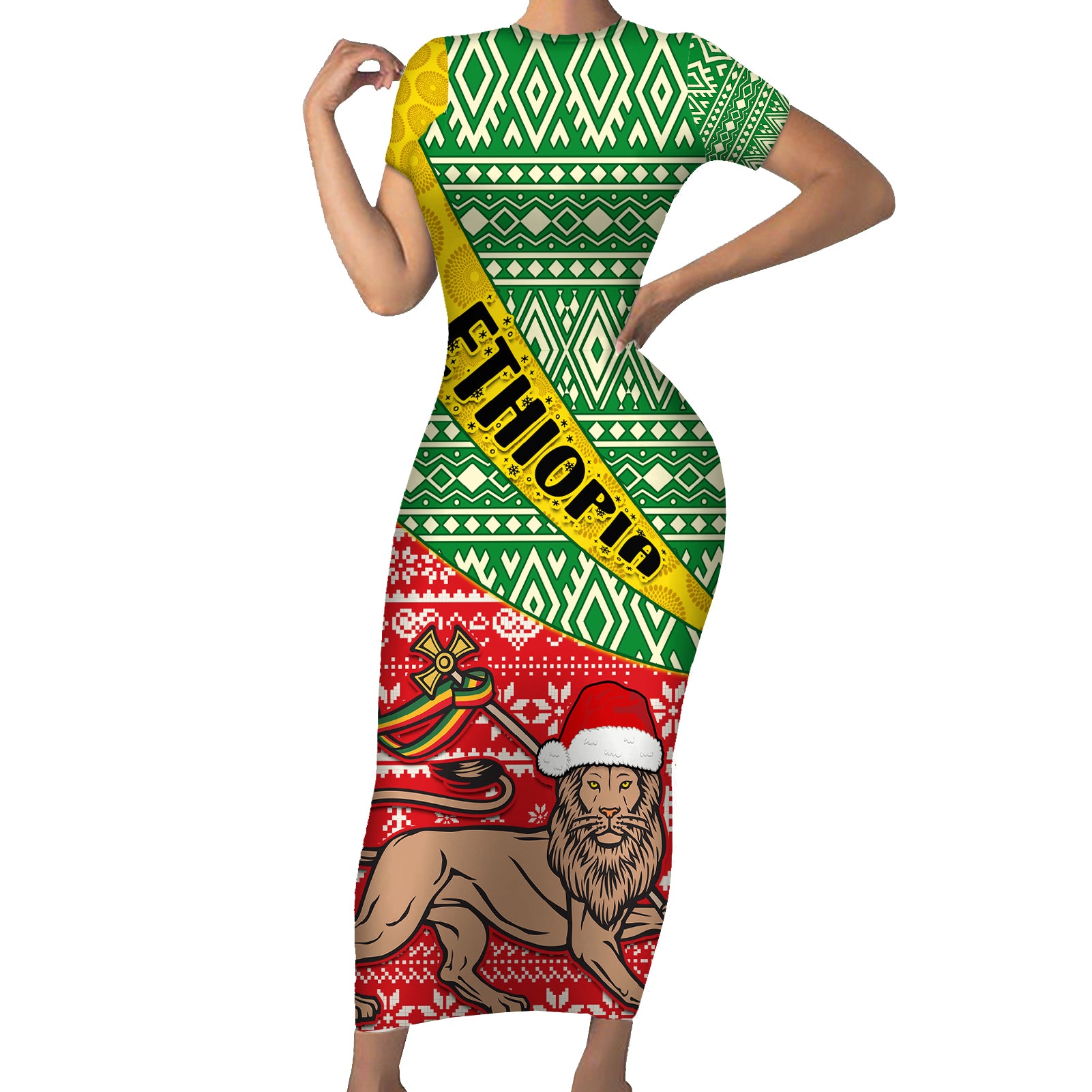 ethiopia-christmas-short-sleeve-bodycon-dress-melkam-gena-african-pattern