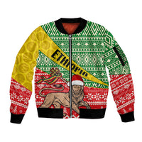 Ethiopia Christmas Sleeve Zip Bomber Jacket Melkam Gena African Pattern - Wonder Print Shop