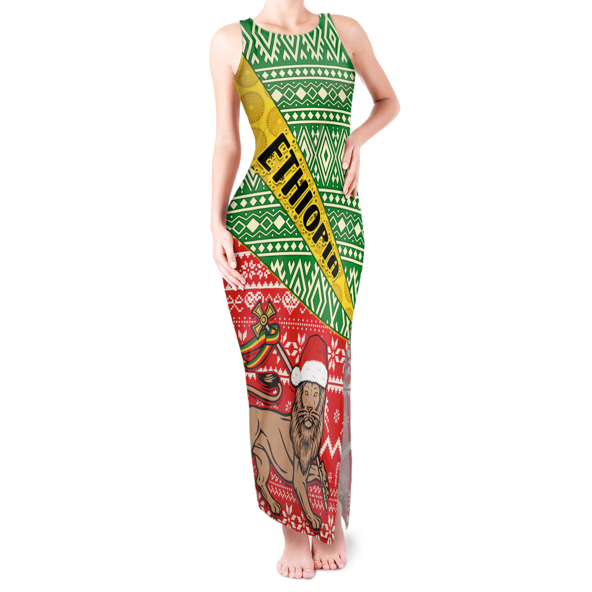 Ethiopia Christmas Tank Maxi Dress Melkam Gena African Pattern - Wonder Print Shop