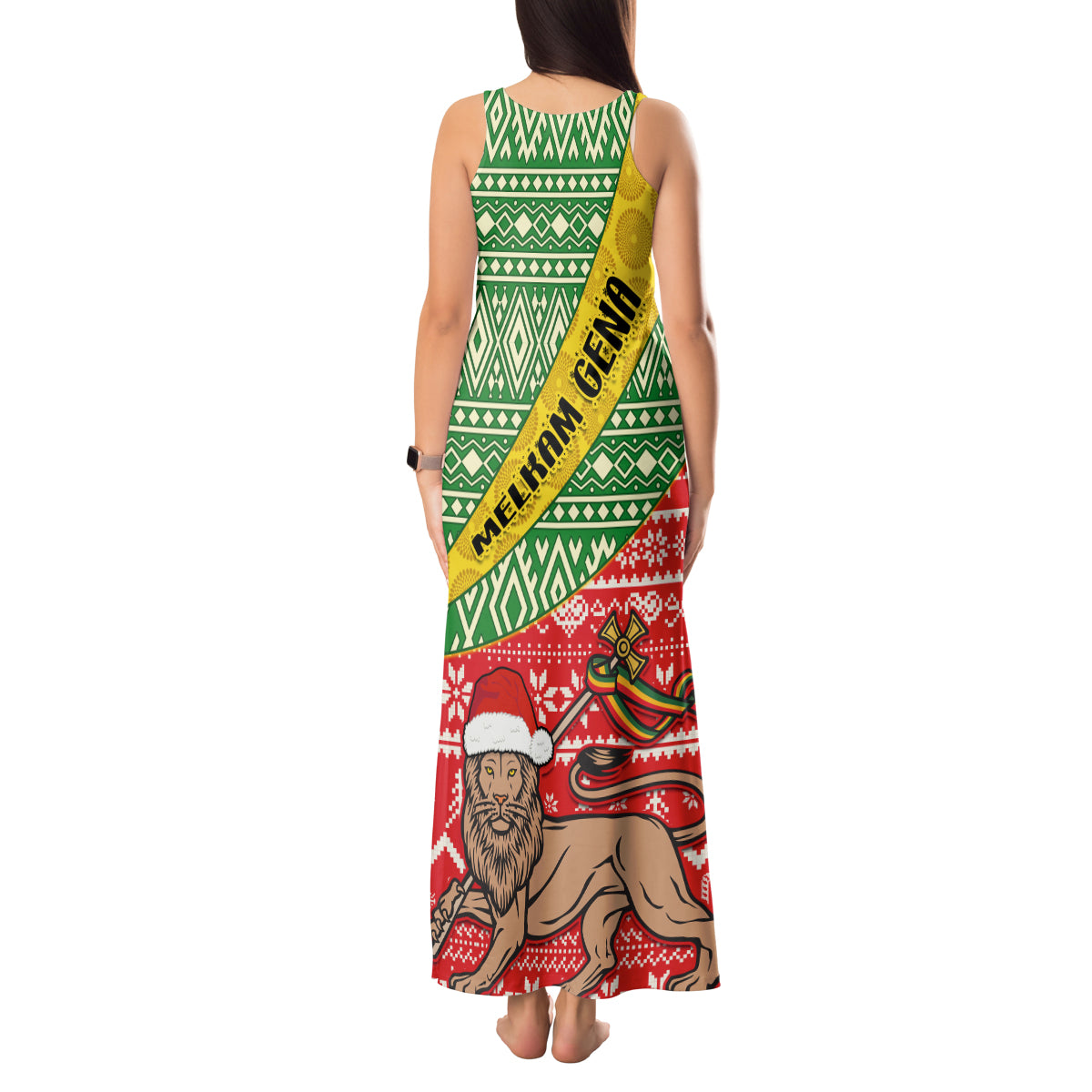 Ethiopia Christmas Tank Maxi Dress Melkam Gena African Pattern - Wonder Print Shop