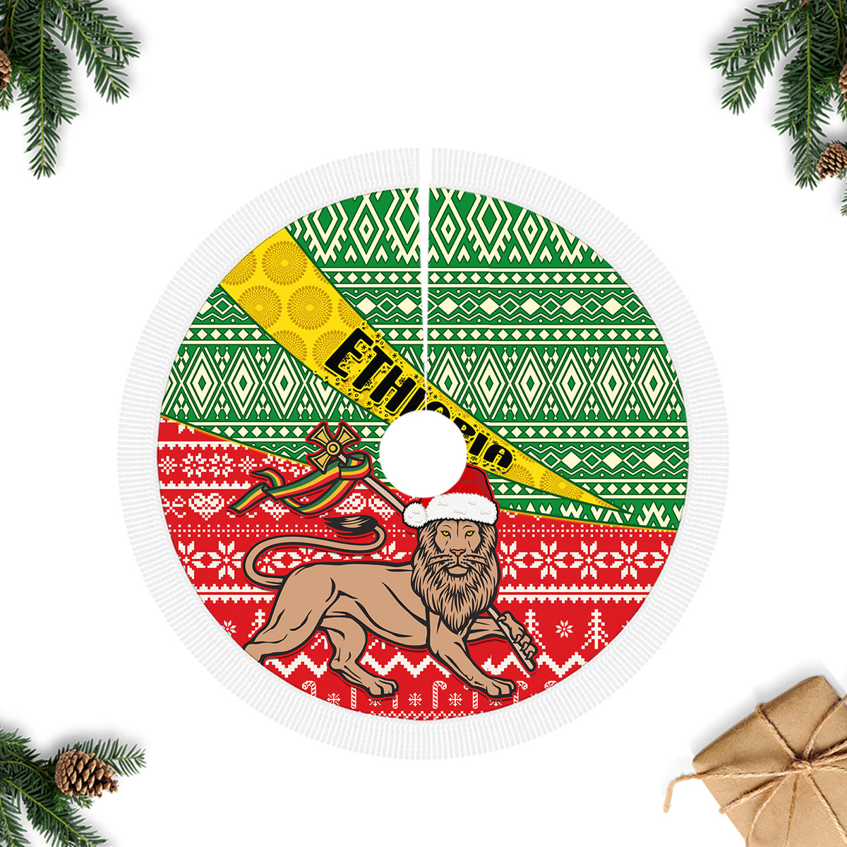 Ethiopia Christmas Tree Skirt Melkam Gena African Pattern - Wonder Print Shop