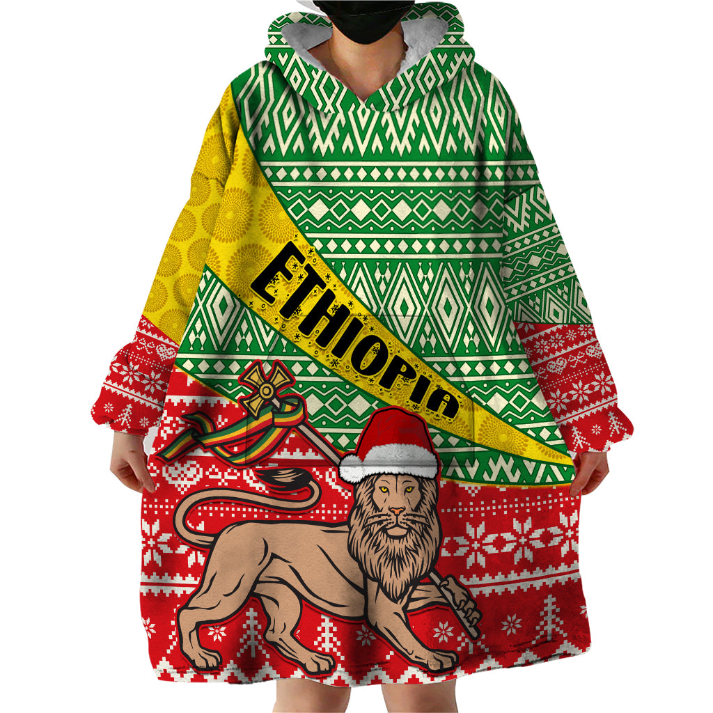 Ethiopia Christmas Wearable Blanket Hoodie Melkam Gena African Pattern - Wonder Print Shop