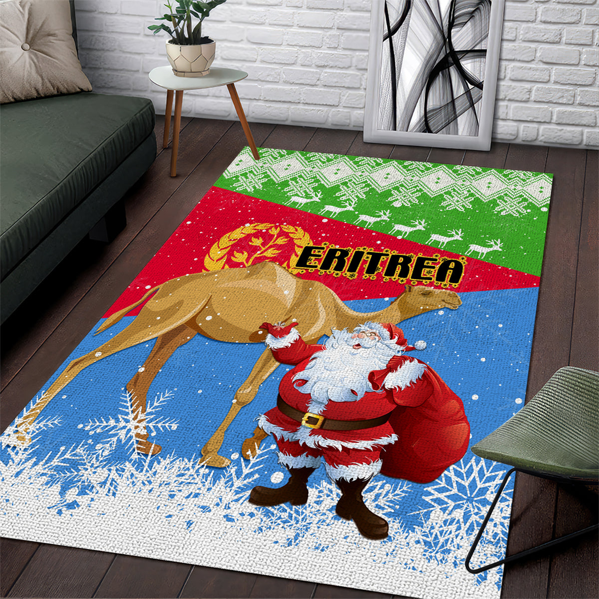 Custom Eritrea Christmas Area Rug Santa Claus With Dromedary Camel - Wonder Print Shop