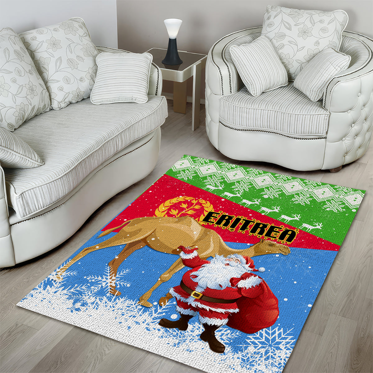 Custom Eritrea Christmas Area Rug Santa Claus With Dromedary Camel - Wonder Print Shop