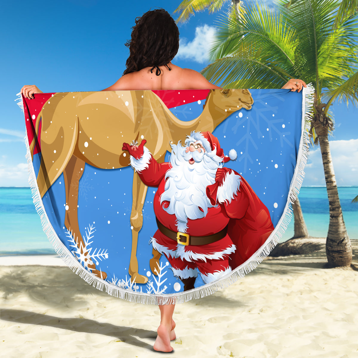 Custom Eritrea Christmas Beach Blanket Santa Claus With Dromedary Camel - Wonder Print Shop