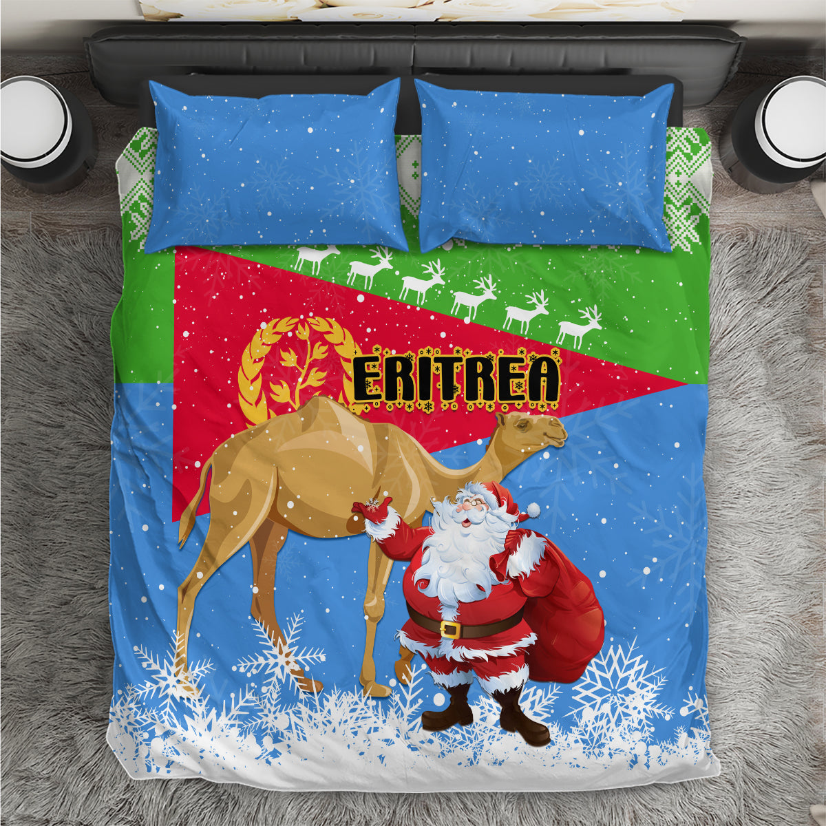 Custom Eritrea Christmas Bedding Set Santa Claus With Dromedary Camel - Wonder Print Shop