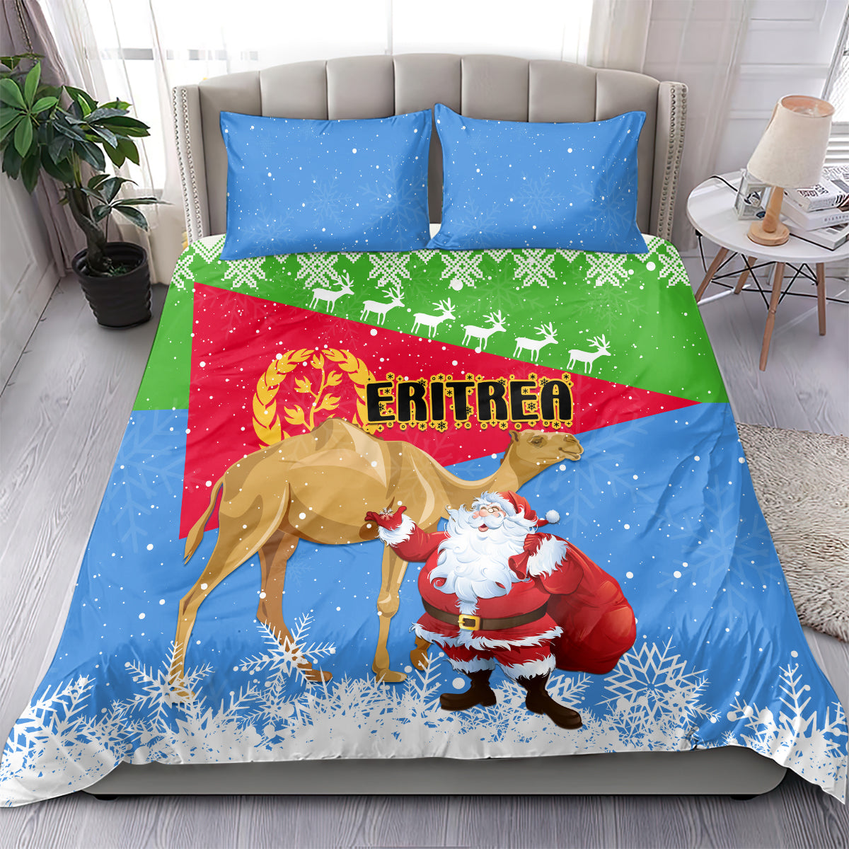 Custom Eritrea Christmas Bedding Set Santa Claus With Dromedary Camel - Wonder Print Shop