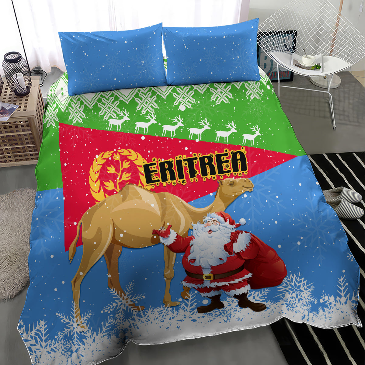 Custom Eritrea Christmas Bedding Set Santa Claus With Dromedary Camel - Wonder Print Shop