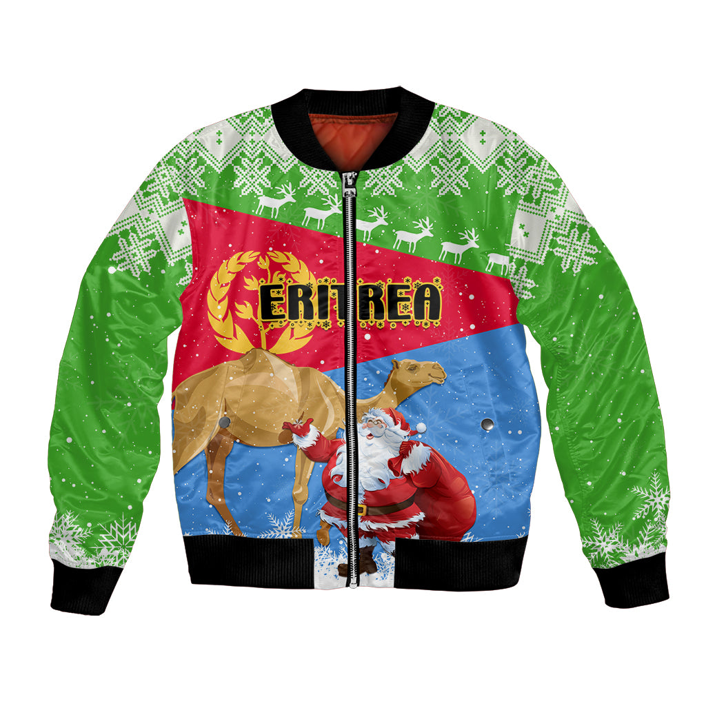 Custom Eritrea Christmas Bomber Jacket Santa Claus With Dromedary Camel - Wonder Print Shop