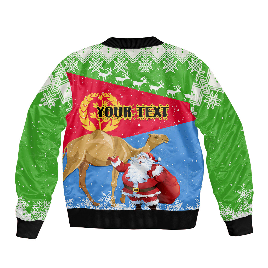 Custom Eritrea Christmas Bomber Jacket Santa Claus With Dromedary Camel - Wonder Print Shop