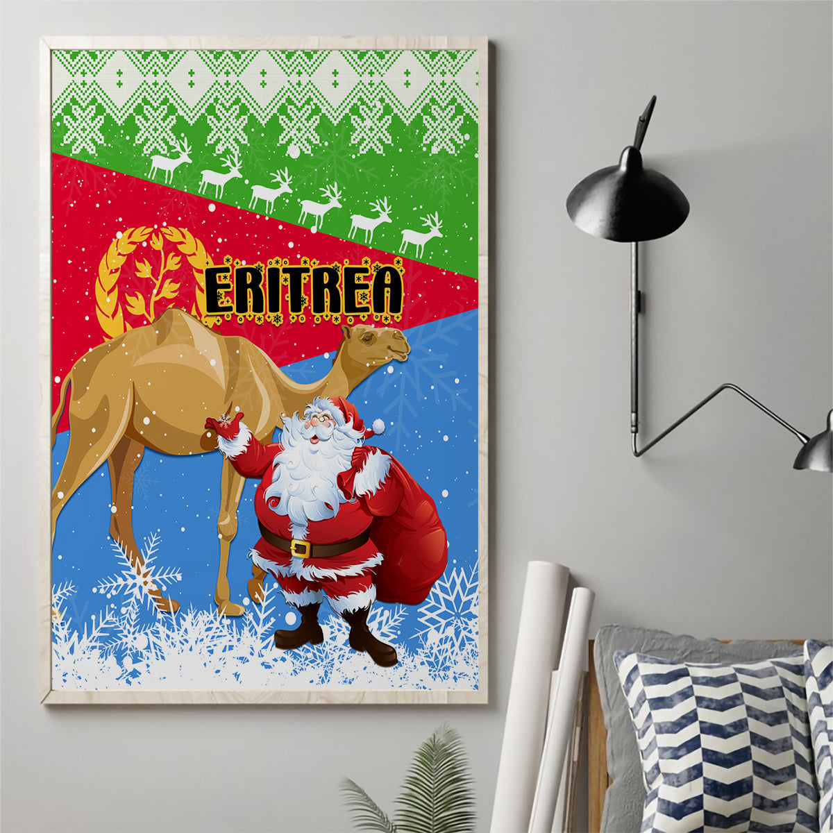 Custom Eritrea Christmas Canvas Wall Art Santa Claus With Dromedary Camel - Wonder Print Shop