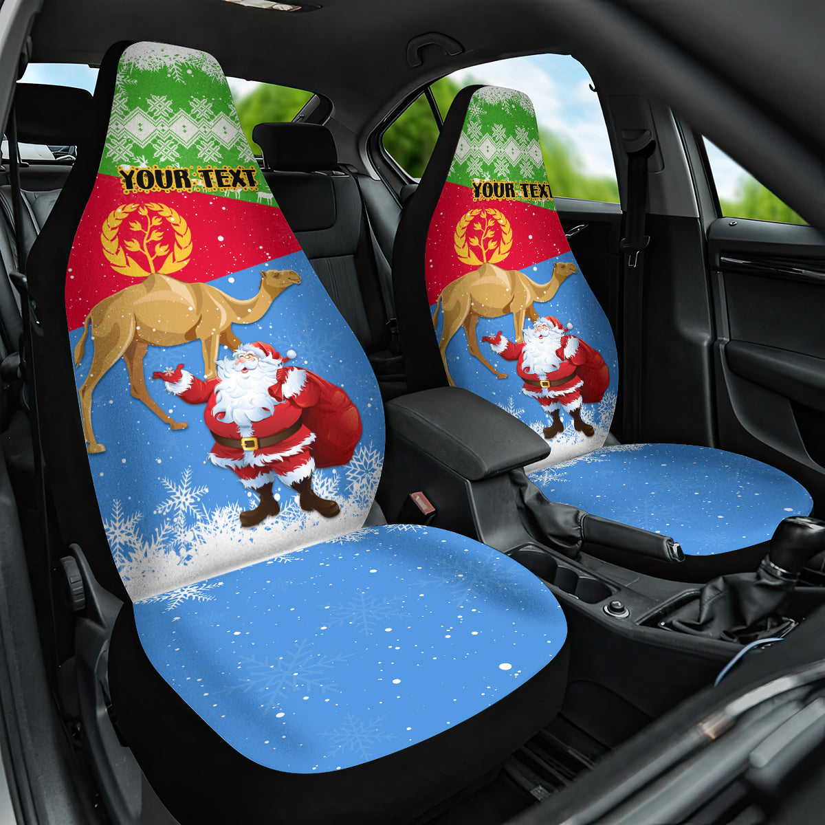 Custom Eritrea Christmas Car Seat Cover Santa Claus With Dromedary Camel - Wonder Print Shop